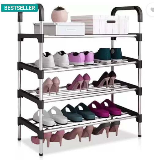 lukzer 4 Layer Free Standing Stainless Steel Shoe Rack Entryway Footwear Holder 