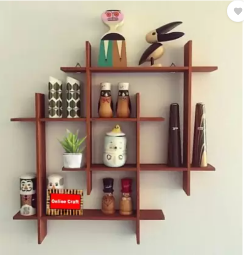 ONLINECRAFTS Wooden wall mount plus shape Floating rack shelf for book shelf liv