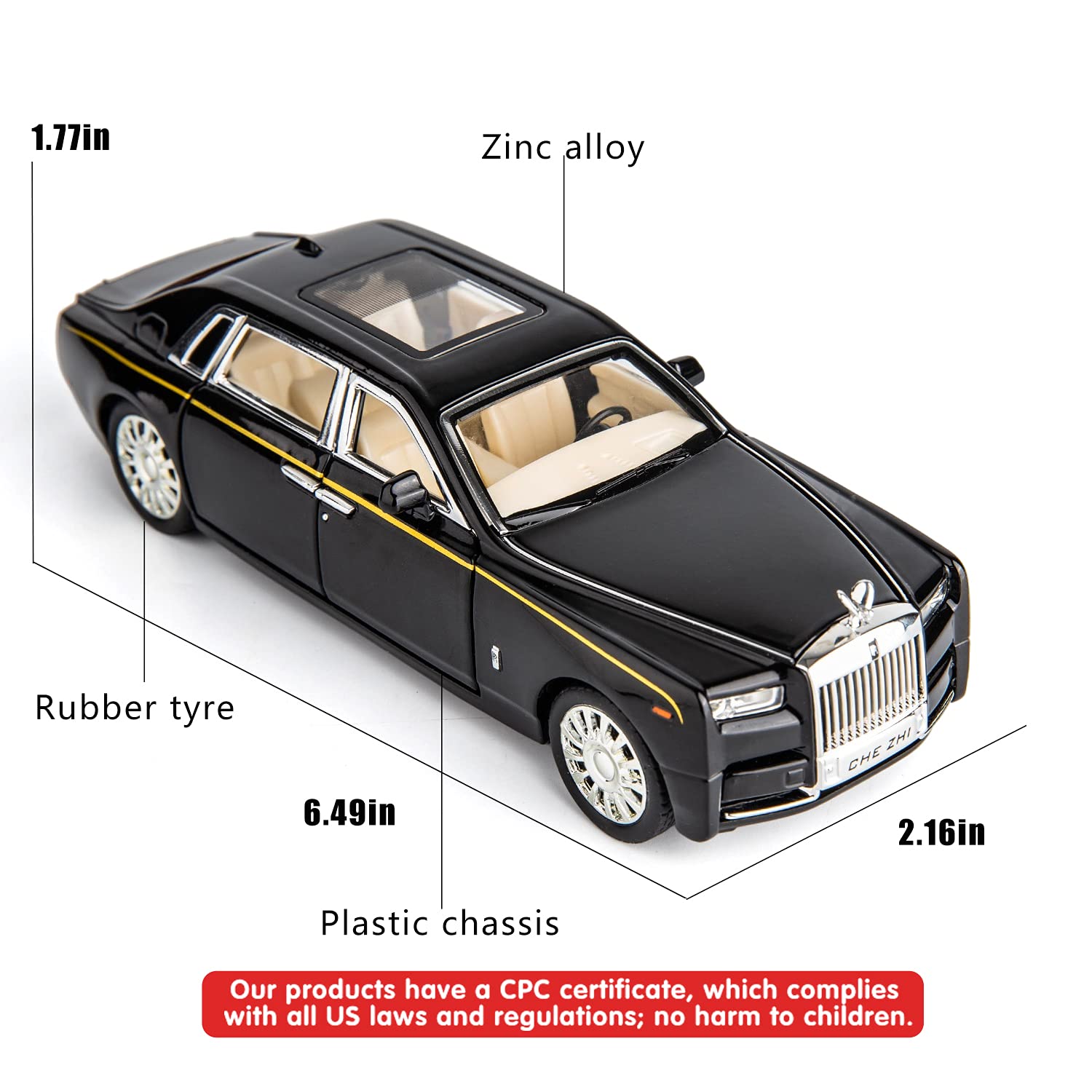 venimall 1/32 Rolls-Royce Phantom Model Car,Zinc Alloy Pull Back Toy car  (Multi