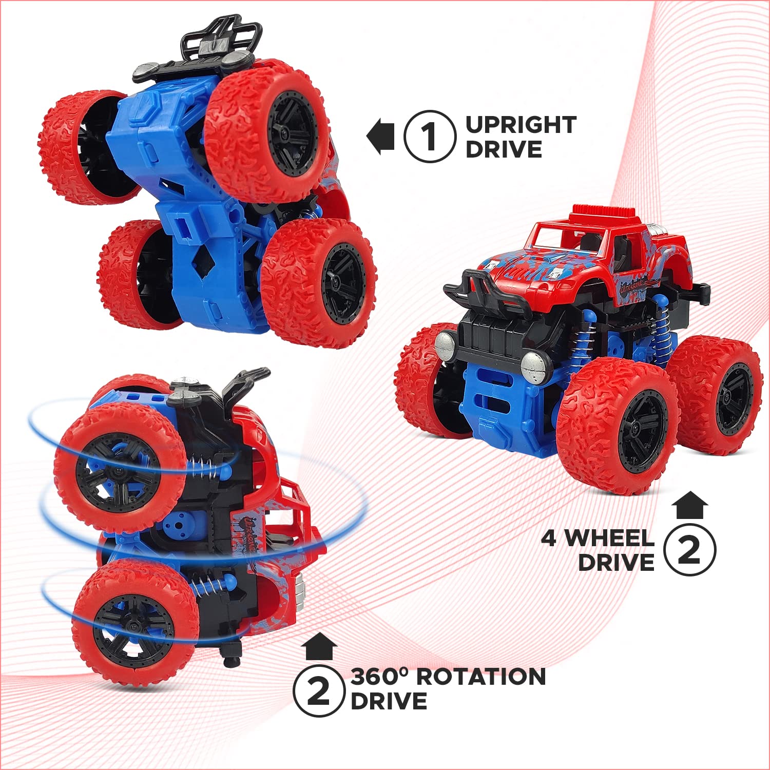 fizz Mini Monster Trucks Friction Powered Cars for Kids Big Rubber Tires Baby Bo