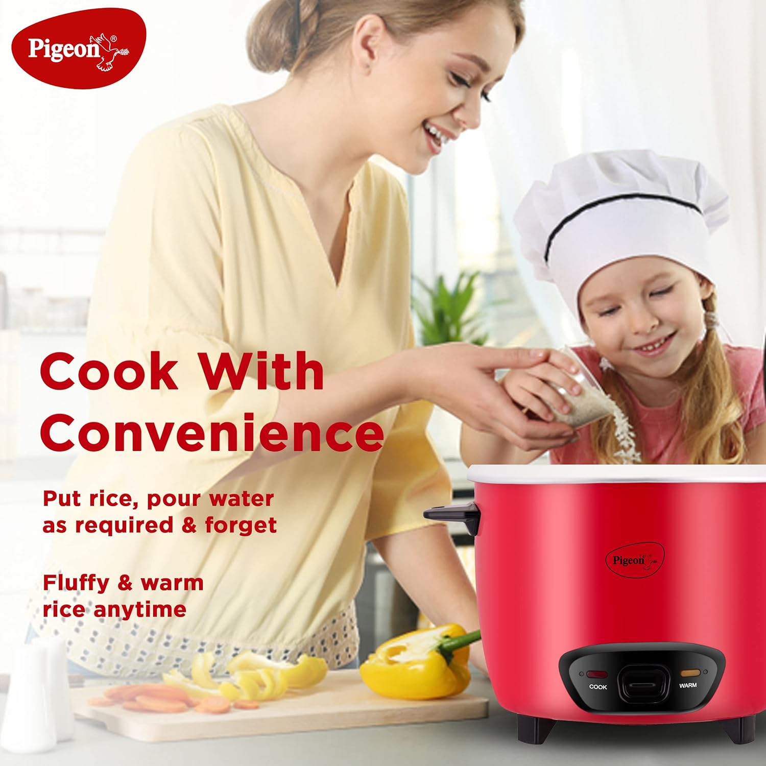 Pigeon 14930 Electric Rice Cooker with Steaming Feature  (1.8 L, Red)