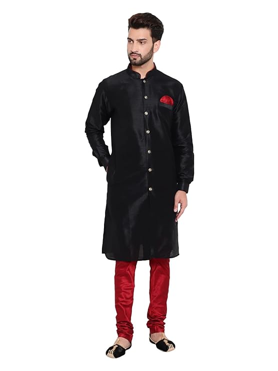 Chote Raja Collection Men Black, Red Solid Sherwani