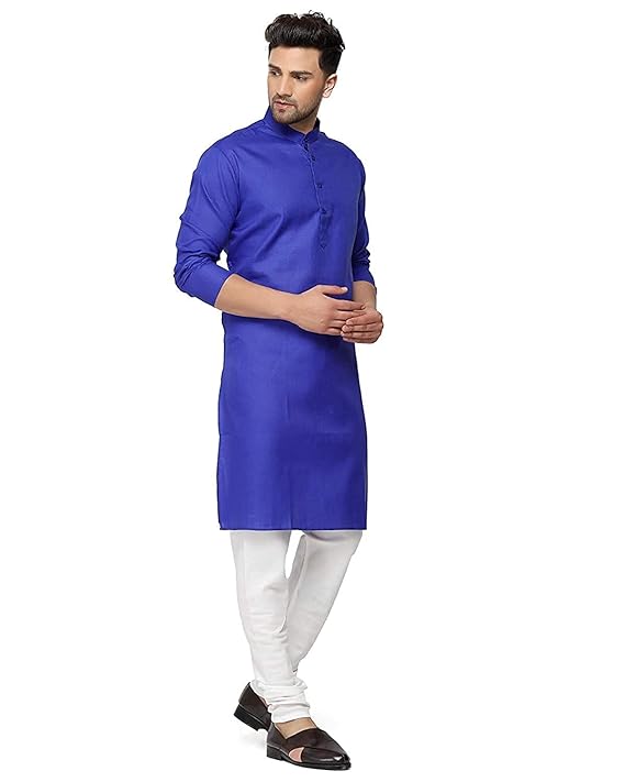 Men Abstract Cotton Blend Straight Kurta  (Blue)