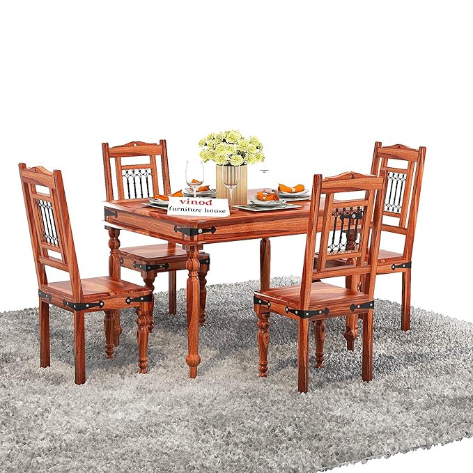 VINOD FURNITURE HOUSE Solid Wooden Sheesham Wood Dining Table 4 Seater with Chai