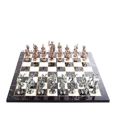 GiftHome Historical Antique Copper Rome Figures Metal Chess Set for Adults, Hand