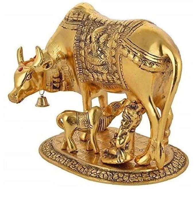 LABHCART kamdhenu Cow with Calf Metal Krishna with Religious Kamdhenu Cow with C