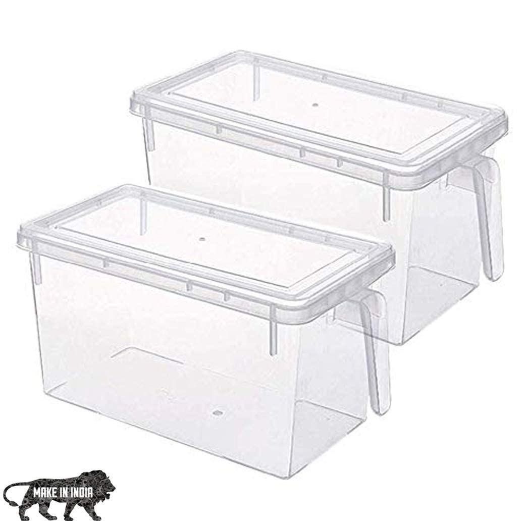 LEAWALL Plastic Fridge Storage Box with Lid and - 3L, Pack of 2 Clear Container 