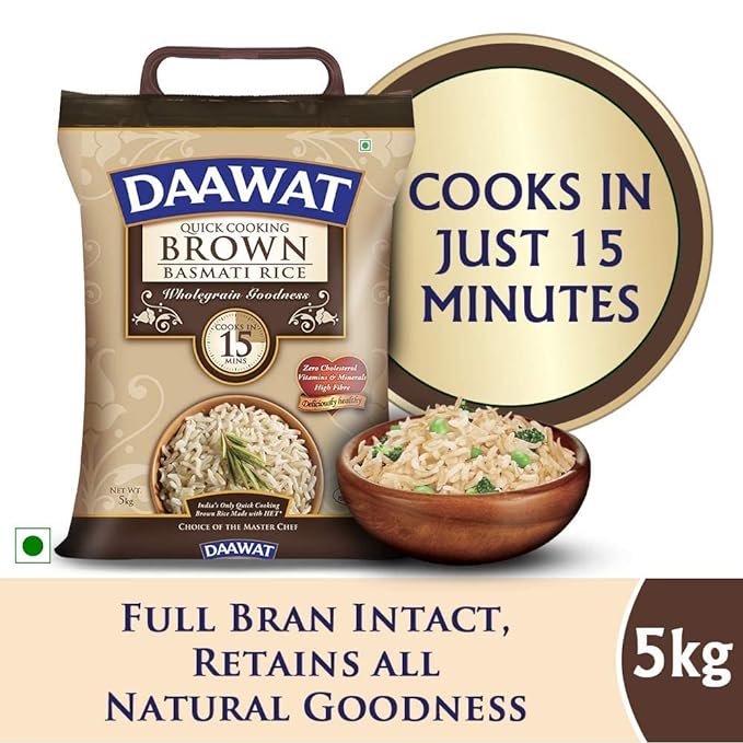 Daawat Brown, Cooks in 15-minute, Full Bran Intact, Fibre-Rich Basmati Rice, 5 K