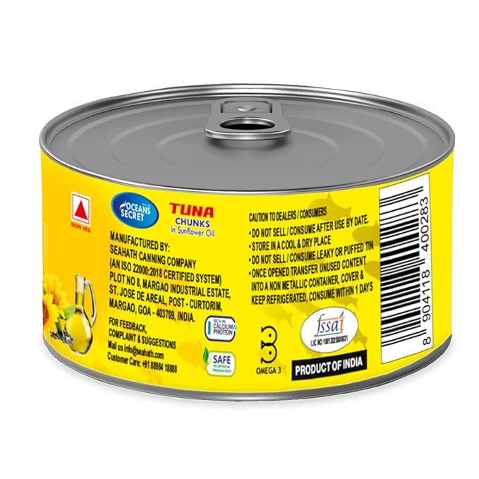 Oceans Secret - Canned Tuna Chunks in Sunflower Oil, (180 g) (Pack of 4) | Immun