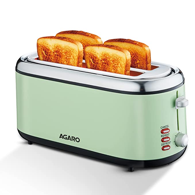 AGARO Royal 4 Slice Stainless Steel Pop Up Toaster, With Cancel, Reheat And Defr