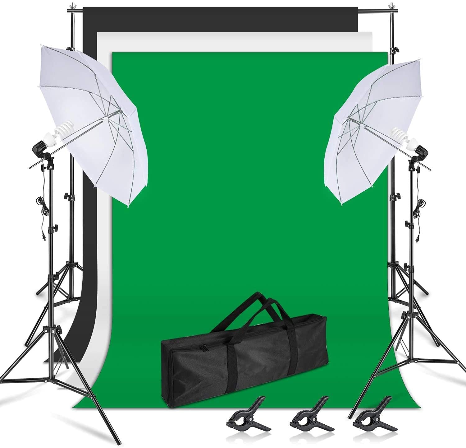 HIFFIN® Photography Lighting Umbrella Kit, 8x14ft Muslin Backdrop Screen, 8.5x10