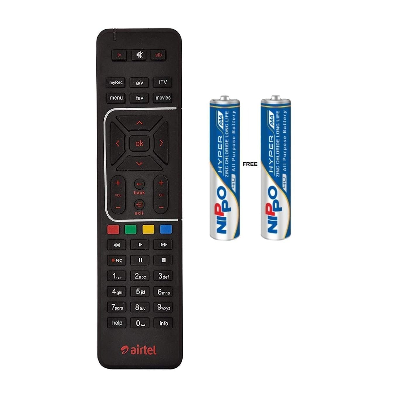 Airtel DTH Remote Original HD/SD Set Top Box Come with 2 AAA Batteries Pairing R